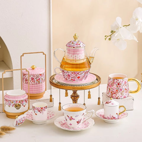 STECHCOL Peach Blossom Luxury Bone China Tea Set