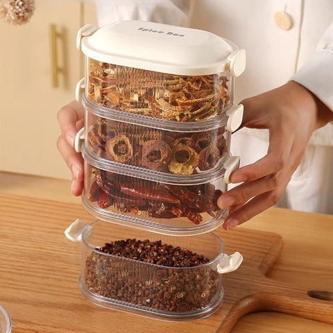 Stackable Airtight Spice Box in White and Green Colors