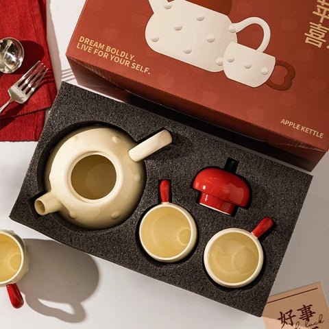Eco-Friendly Color Glaze Teapot Set in Gift Box – Microwave Safe Design