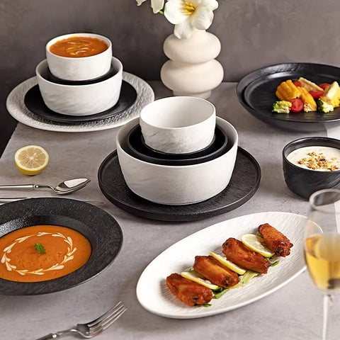 Nordic Black and White Stone Grain Ceramic Dinnerware Set