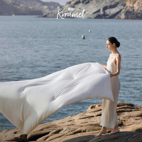 KRRAMEL organic mulberry silk comforter lightweight white duvet all-season