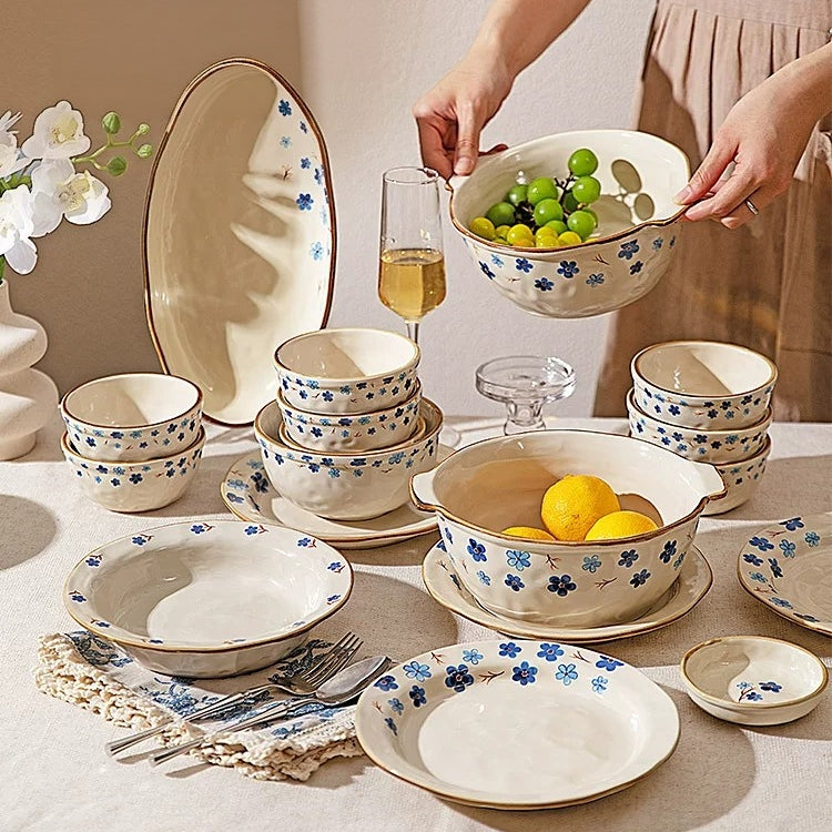 Modern Sweet Home Blue Floral Dinnerware Set