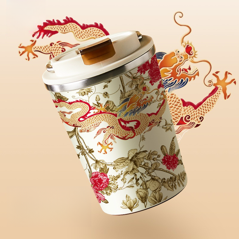 KISIKI Stylish Ceramic Layer Travel Coffee Cup with Lid - Leak-Proof, Double-Walled Insulation, and Modern Design