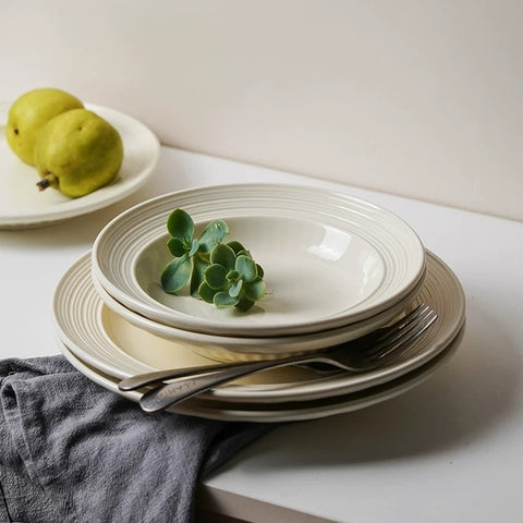 ALANIZ Benin Series white ceramic dinnerware set with gift box packaging, available in multiple sizes from 2 to 8 persons