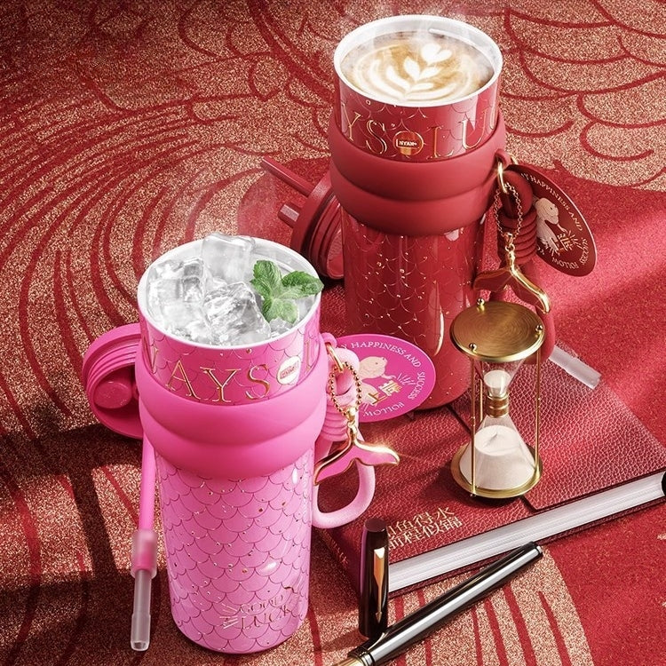 Sidagar KoiCup with koi fish design and fish tail pendant on stainless steel thermos