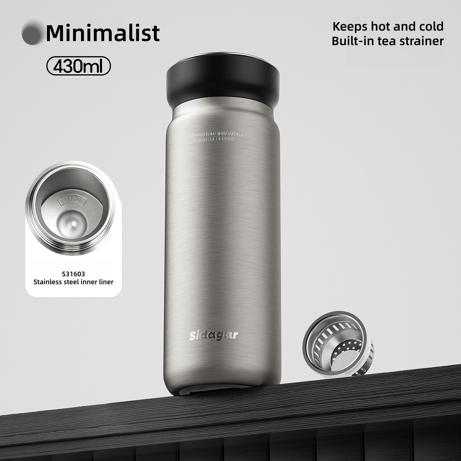 Sidagar 430ml Tea Infuser Insulated Travel Mug