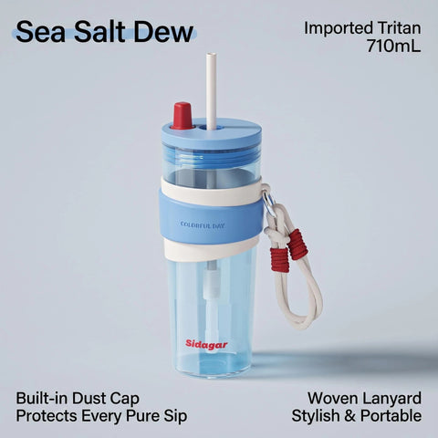 Sidagar 710ml Tritan Straw Water Bottle with Carrying Lanyard