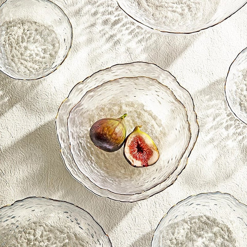 Luxury 3-Piece Glass Fruit Bowls with Irregular Edges and Sunlight-Reflecting Texture
