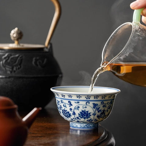 Handcrafted Blue and White Lotus Porcelain Tea Cup