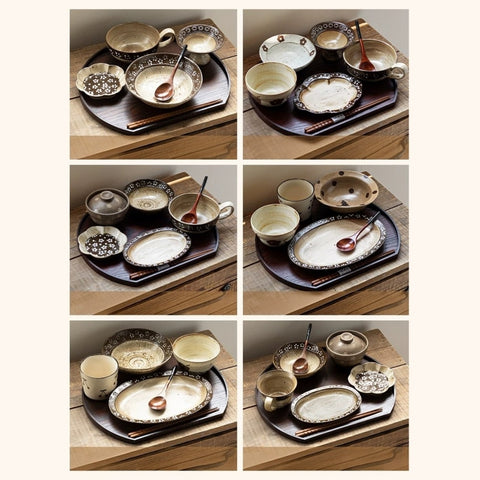 Elevate Solo Dining: Hand-Painted Vintage Ceramic Tableware Set
