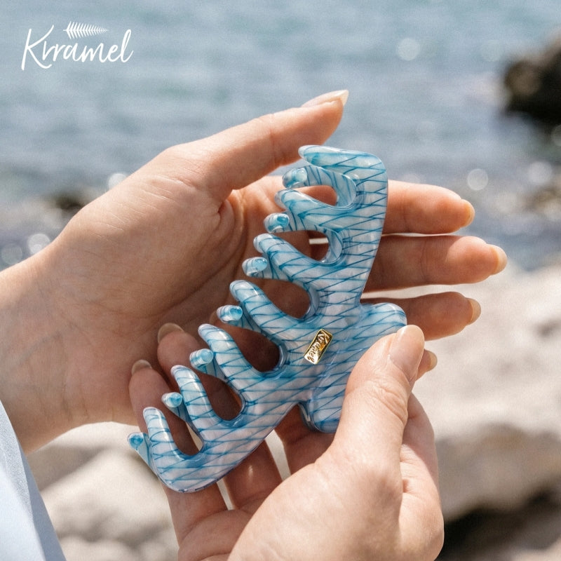 KRRAMEL Acetate Hair Claw Clip for Women – 10.5cm Large Plant-Based Cellulose Acetate Jaw Clip, Strong Hold Non-Slip Hair Accessory for Thick & Curly Hair, Lightweight Luxury French-Style Hair Claw (Lake Blue Marble)