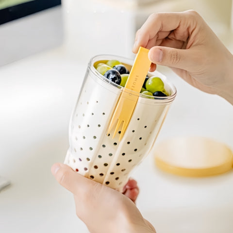 Portable Double-Layer Fruit Cup with Fork