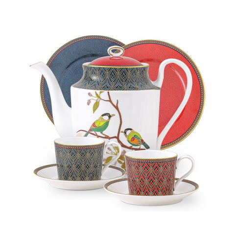 Silver-Eared Mesia Bone China Tea Set – Hand-Painted Embossed Luxury Tea Pot & Cups Set