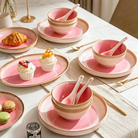 MONAZONE Pink Mist Kiln-Changed Ceramic Dinnerware
