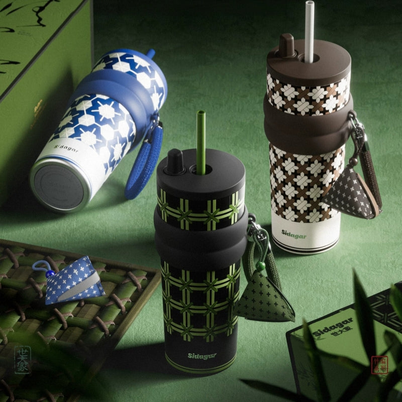 Sidagar 710ml Ceramic-Lined Straw Tumbler with Optional Tea Infuser