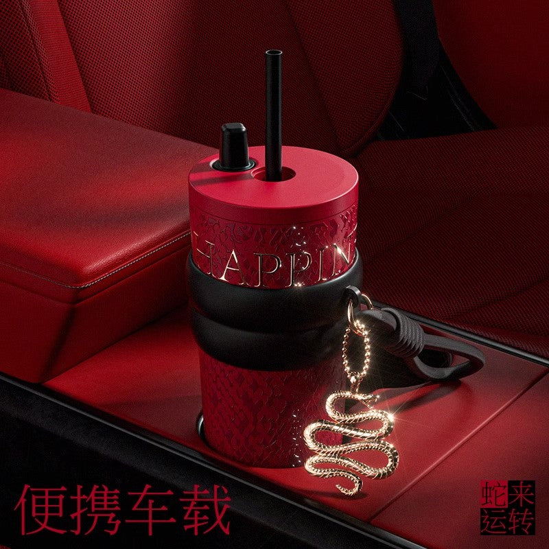 Luxury Lunar New Year tumbler with tea infuser and snake charm