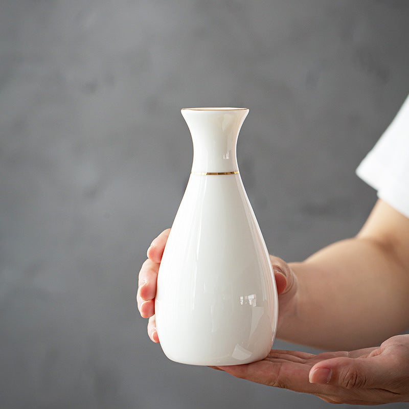 Elegant White Jade Wine Carafe and Vase Series with Gold Accents