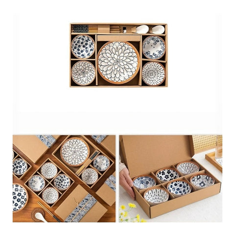 THREE LIFE Rattan Series Japanese Ceramic Dinnerware Set 