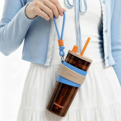 Sidagar 710ml Tritan Straw Water Bottle with Carrying Lanyard