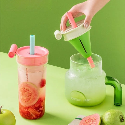 CHAKO LAB Funnel Tea Tumbler – 1150ml/670ml Borosilicate Glass Cup with Infuser & Straw