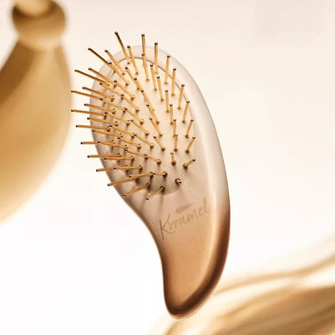 Kramel AURIKAT Pea 24K Gold Plated Comb | Luxury Scalp Massager & Detangling Hair Brush for Women