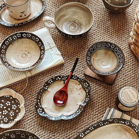 Elevate Solo Dining: Hand-Painted Vintage Ceramic Tableware Set