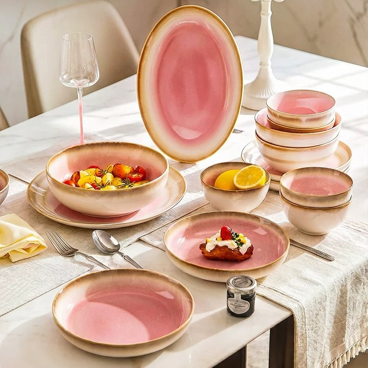 MONAZONE Pink Mist Kiln-Changed Ceramic Dinnerware