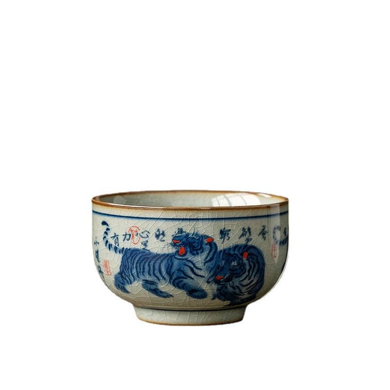 Hand-Painted Blue and White "Wu Fu" Teacup - Exquisite Traditional Porcelain