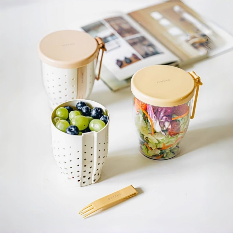 Portable Double-Layer Fruit Cup with Fork