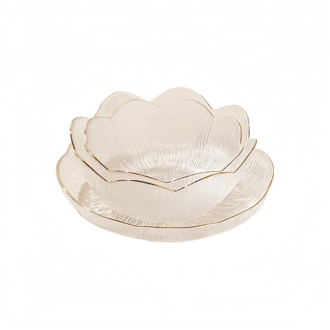 Artisan Gold-Trimmed Flower Language Glass Bowl with Glacial Texture