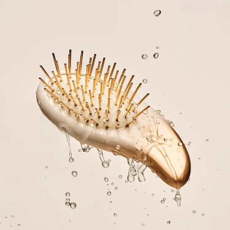 Kramel AURIKAT Pea 24K Gold Plated Comb | Luxury Scalp Massager & Detangling Hair Brush for Women
