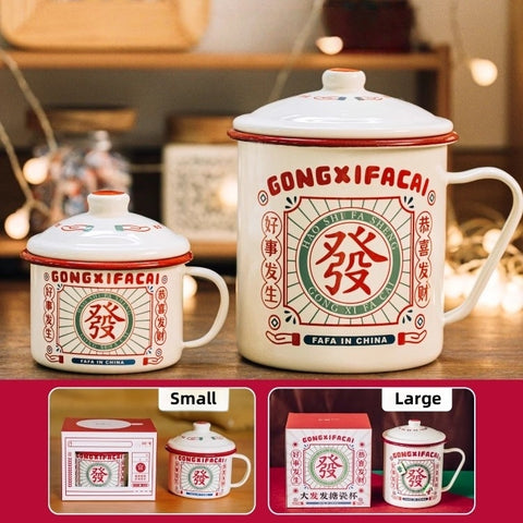 Fa Fa Enamel Mug with Mahjong Magnets – 2L Retro Design