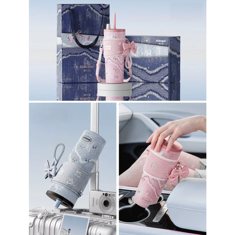 Sidagar Denim Aesthetic Insulated Tumbler with Straw & Strap