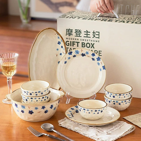 Modern Sweet Home Blue Floral Dinnerware Set