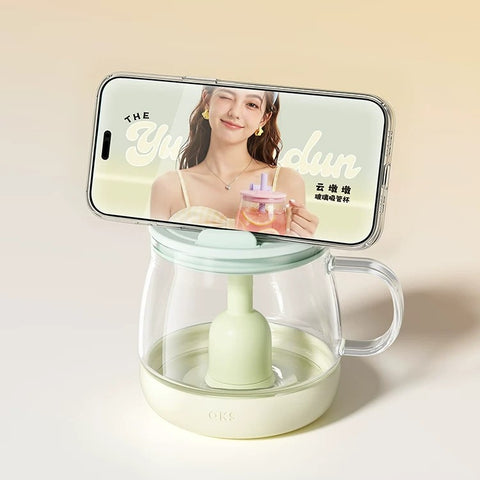 AKS Yunduodun 640ml Large Glass Tumbler: 6-in-1 Hydration Station with Tea Filter & Phone Stand