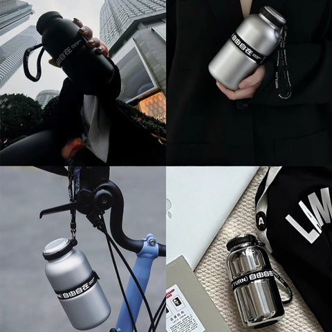MYTURN stainless steel insulated bottle matte black with elastic grip strap