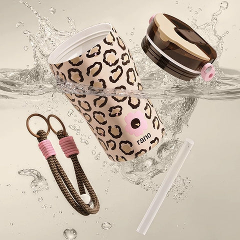 RANO Leopard Ceramic-Lined Insulated Coffee Tumbler
