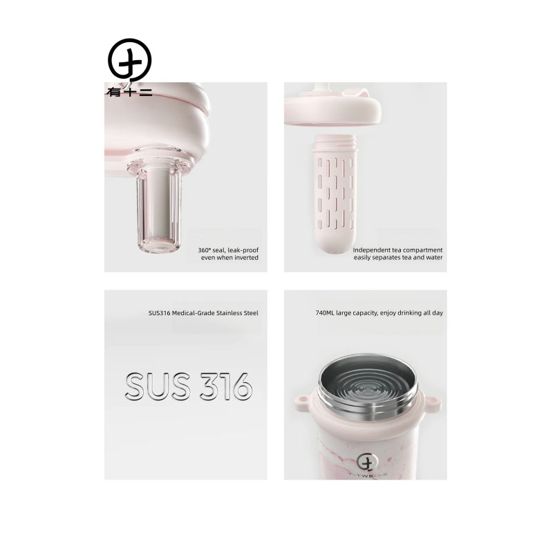T-TWELVE Cloud Vein Miracle Series 740ml Insulated Tumbler with Straw