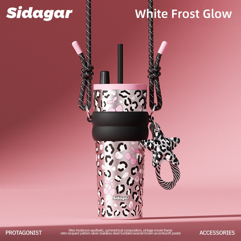 Sidagar Aurora Leopard 710ml Ceramic-Lined Straw Tumbler
