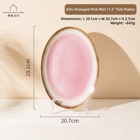 MONAZONE Pink Mist Kiln-Changed Ceramic Dinnerware