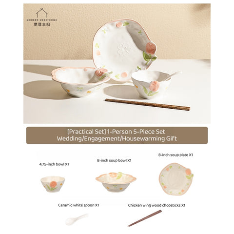 MODERN SWEET HOME Tulip Blossom Ceramic Dinnerware Set with Hand-Painted Underglaze Design, Microwave Safe for Everyday Use