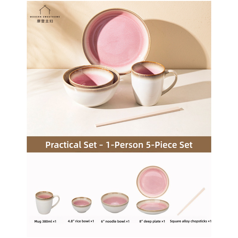 MONAZONE Pink Mist Kiln-Changed Ceramic Dinnerware