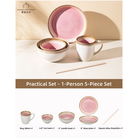 MONAZONE Pink Mist Kiln-Changed Ceramic Dinnerware