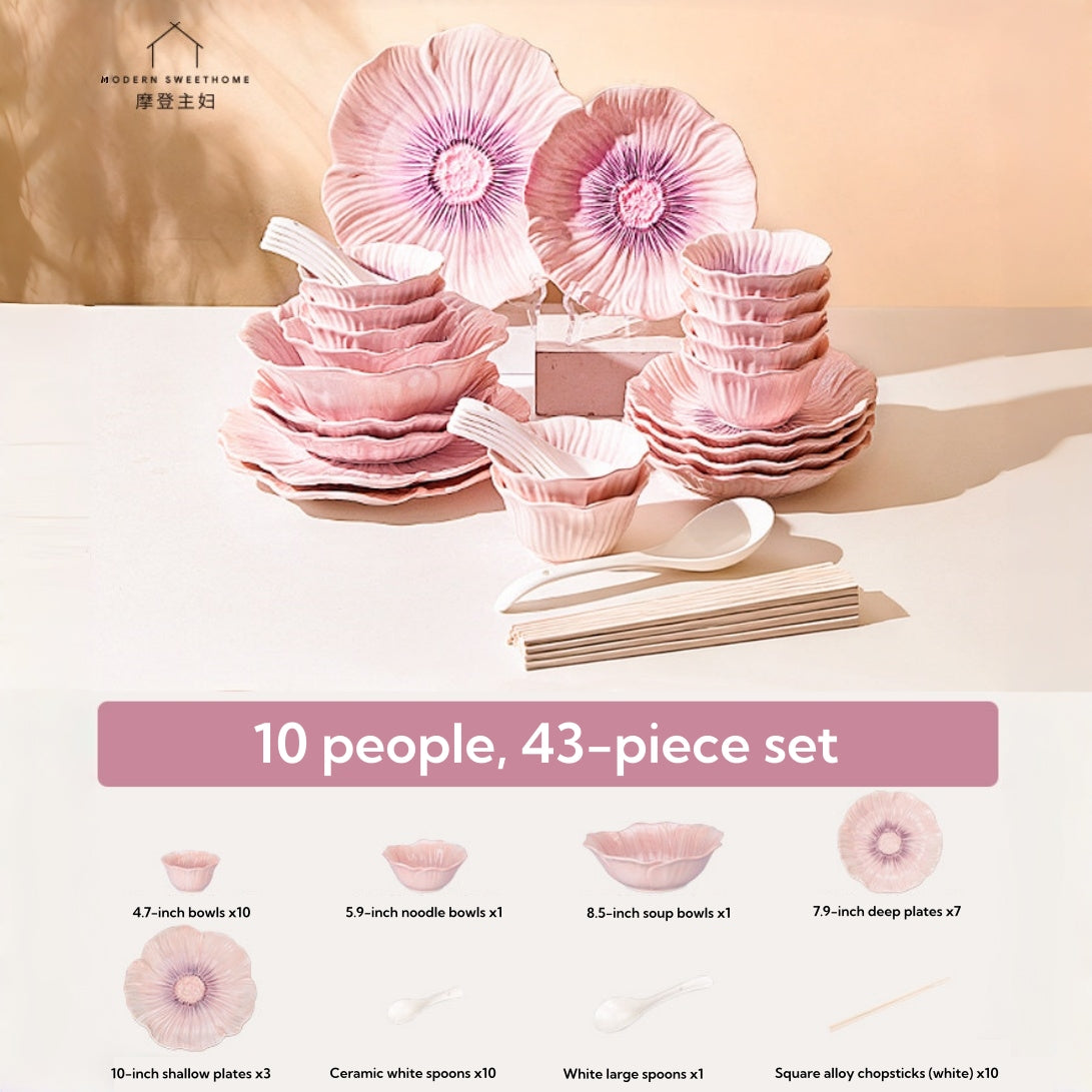 Modern Housewife Pansy Series Ceramic Dinnerware Set – Floral Underglaze Design, Microwave & Oven Safe