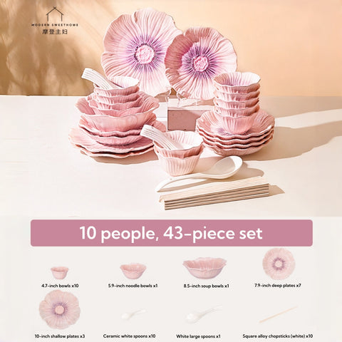Modern Housewife Pansy Series Ceramic Dinnerware Set – Floral Underglaze Design, Microwave & Oven Safe