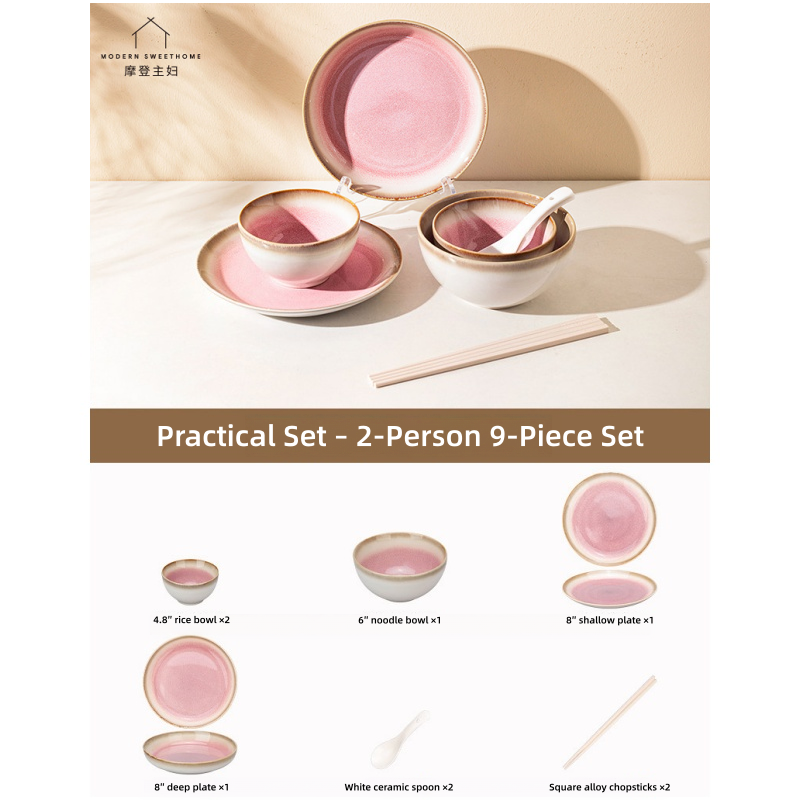 MONAZONE Pink Mist Kiln-Changed Ceramic Dinnerware