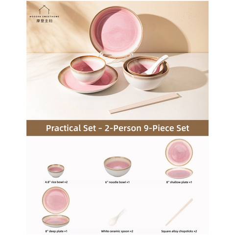 MONAZONE Pink Mist Kiln-Changed Ceramic Dinnerware