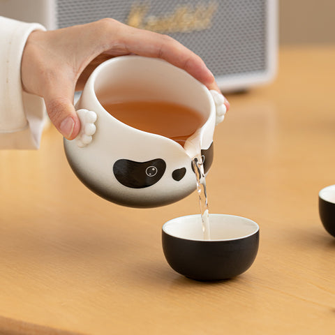 BEIXIA Kung Fu Panda Travel Tea Set with 3D Cat Paw Relief and Bamboo Lid Design