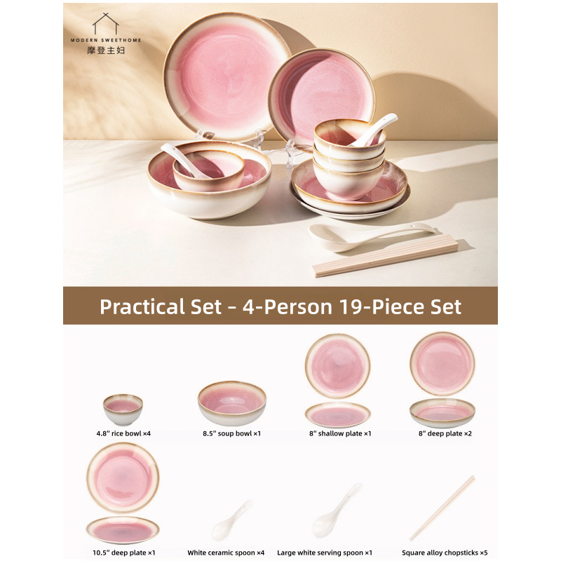 MONAZONE Pink Mist Kiln-Changed Ceramic Dinnerware