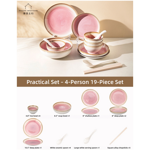 MONAZONE Pink Mist Kiln-Changed Ceramic Dinnerware